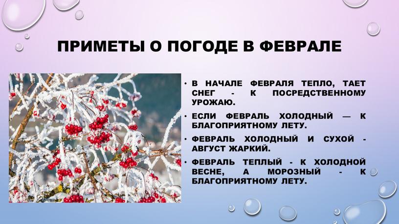 Приметы о погоде в феврале В начале февраля тепло, тает снег - к посредственному урожаю