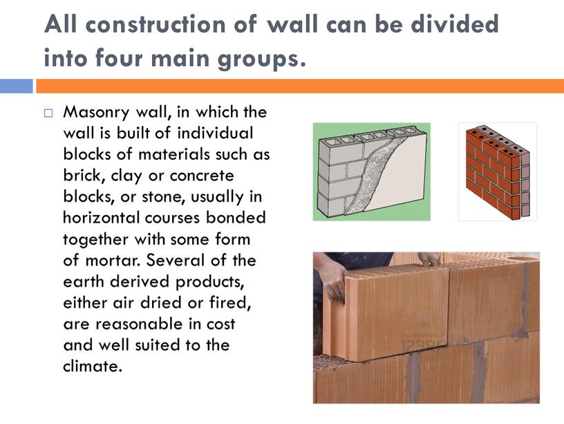 All construction of wall can be divided into four main groups