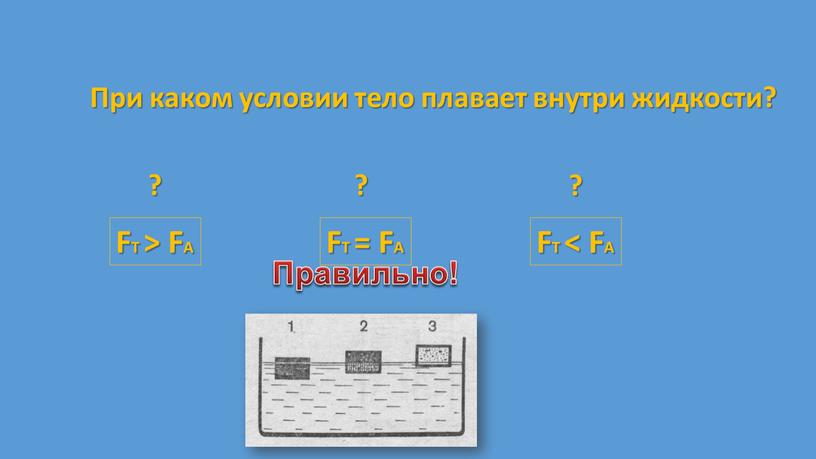 FT > FA FT = FA FT < FA Правильно!