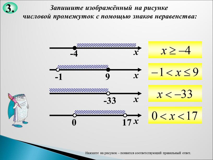 Запишите изображённый на рисунке числовой промежуток с помощью знаков неравенства: