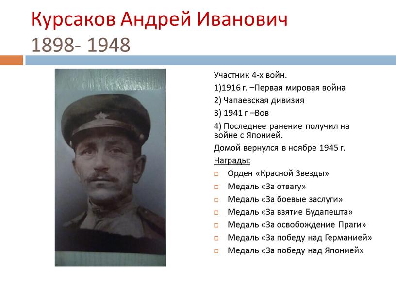 Курсаков Андрей Иванович 1898- 1948