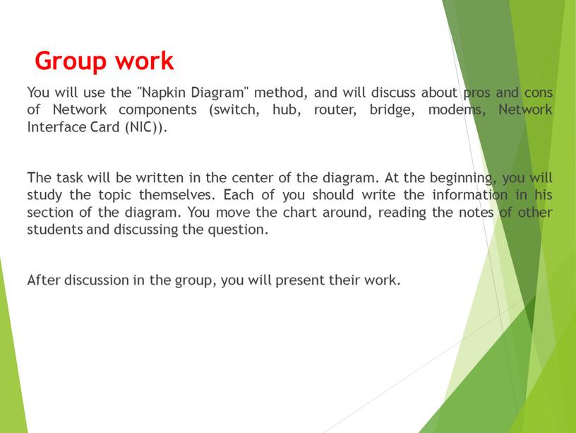 Group work You will use the "Napkin