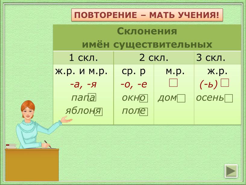 Склонения имён существительных 1 скл