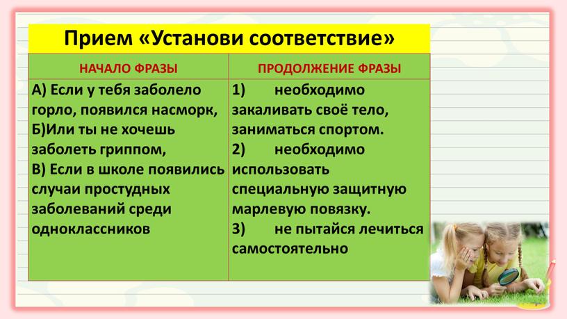 Прием «Установи соответствие» НАЧАЛО