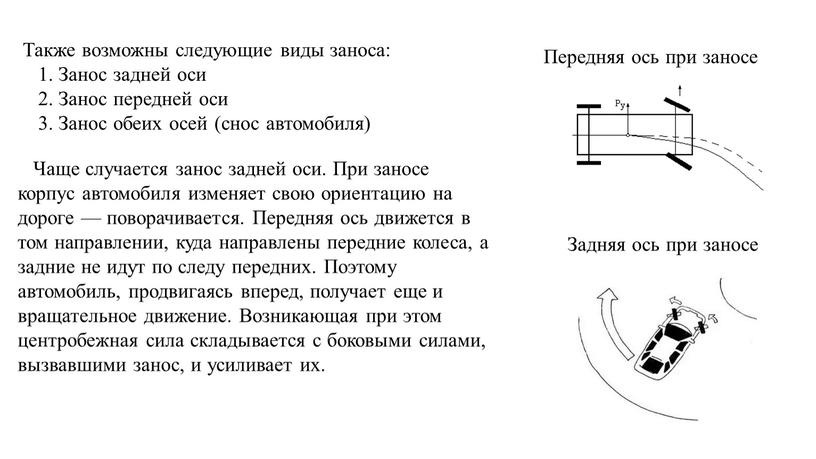 Также возможны следующие виды заноса: 1