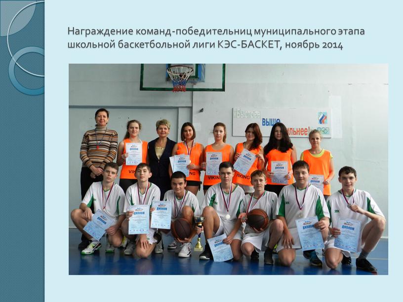 Награждение команд-победительниц муниципального этапа школьной баскетбольной лиги