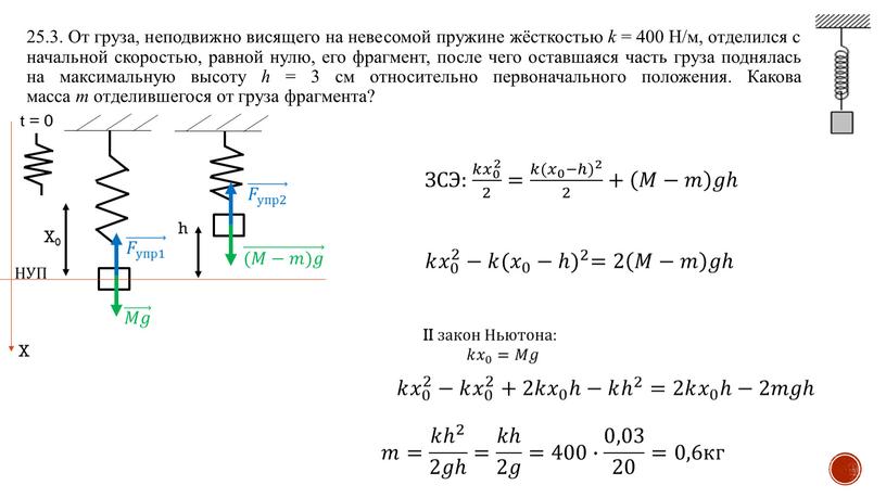 От груза, неподвижно висящего на невесомой пружине жёсткостью k = 400