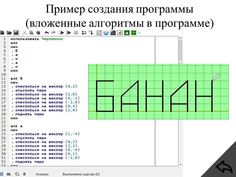 Пример создания программы (вложенные алгоритмы в программе)