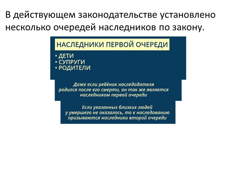 В действующем законодательстве установлено несколько очередей наследников по закону