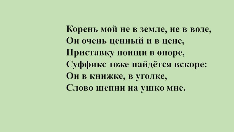 Корень мой не в земле, не в воде,