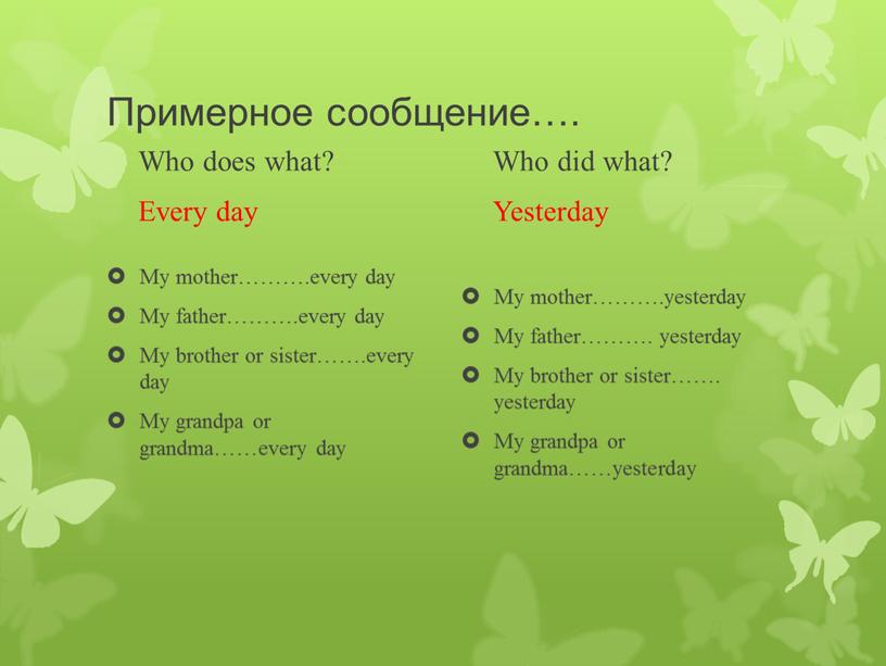 Примерное сообщение…. Who does what?