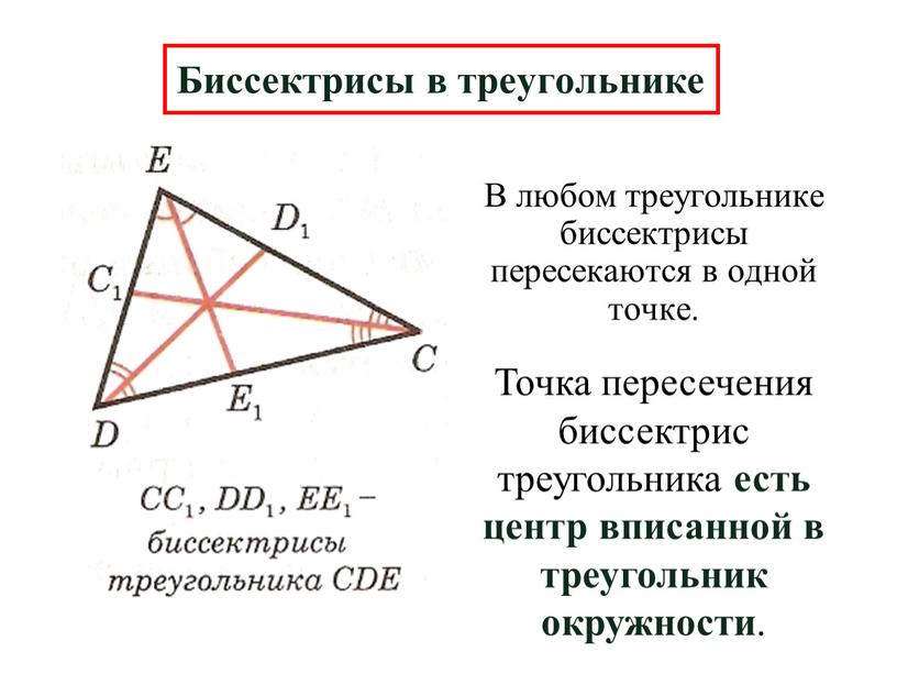 В любом треугольнике биссектрисы пересекаются в одной точке