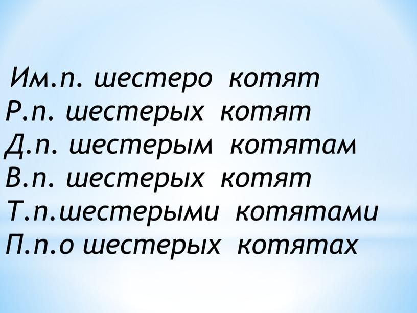 Им.п. шестеро котят Р.п. шестерых котят