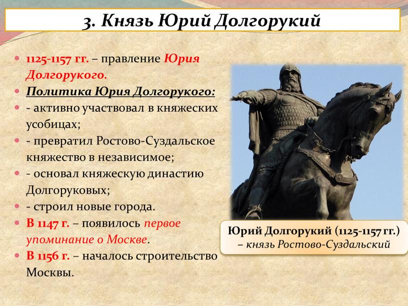 Князь Юрий Долгорукий 1125-1157 гг