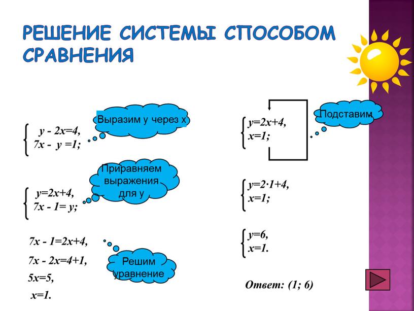 Решение системы способом сравнения