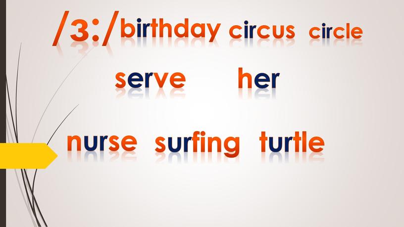 /ɜ:/ birthday circus turtle surfing her circle nurse serve