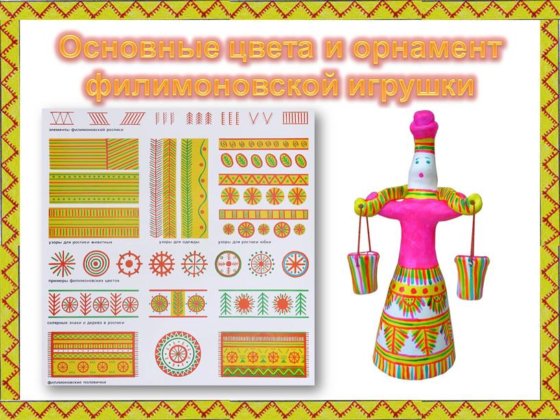 Основные цвета и орнамент филимоновской игрушки