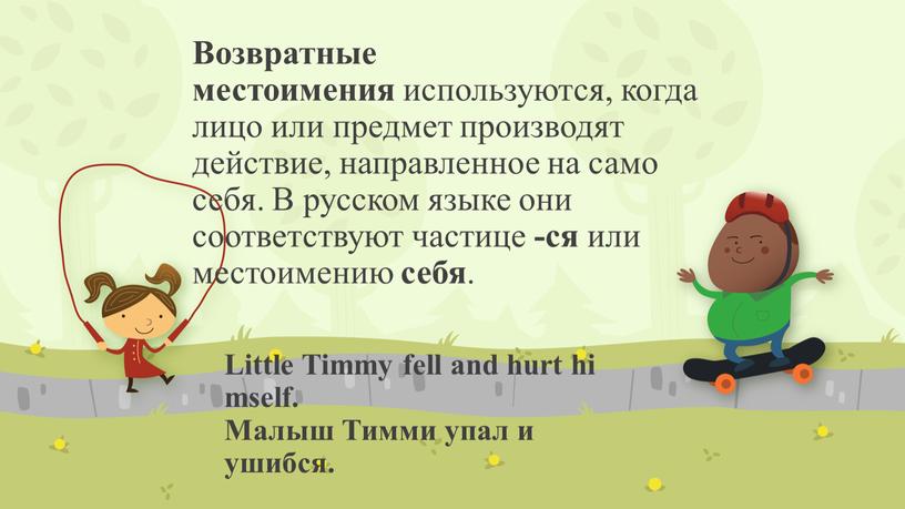 Возвратные местоимения используются, когда лицо или предмет производят действие, направленное на само себя