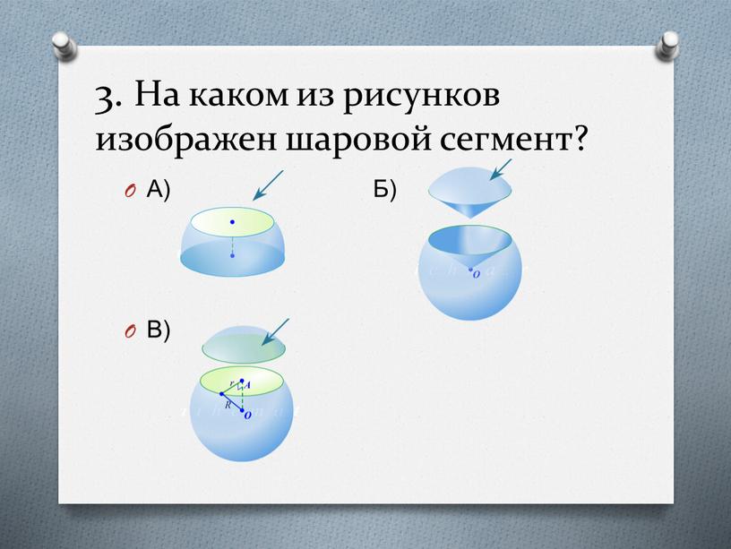 На каком из рисунков изображен шаровой сегмент?