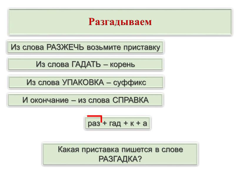 Разгадываем раз + гад + к + а Из слова