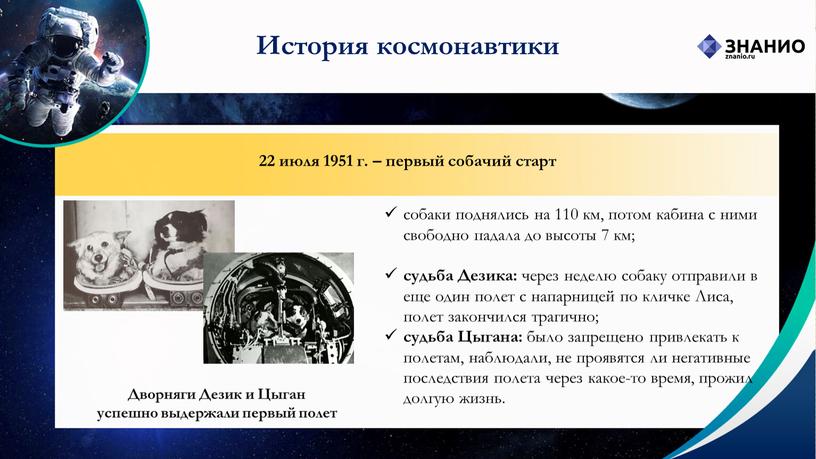 История космонавтики 22 июля 1951 г