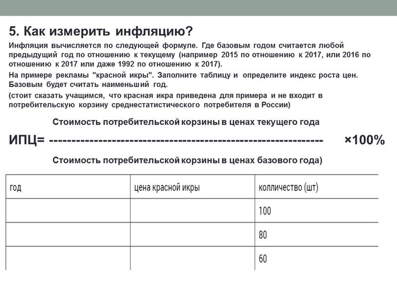 Как измерить инфляцию? Инфляция вычисляется по следующей формуле