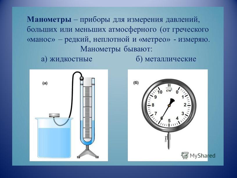 Урок- презентация  "Манометры"