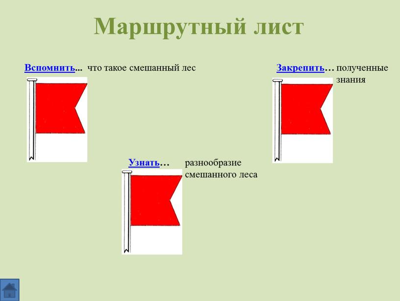 Маршрутный лист Вспомнить... Узнать…