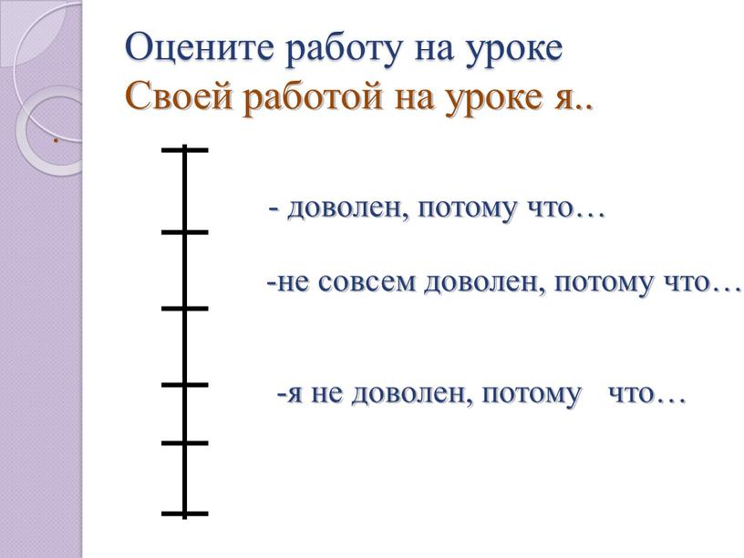 Оцените работу на уроке Своей работой на уроке я