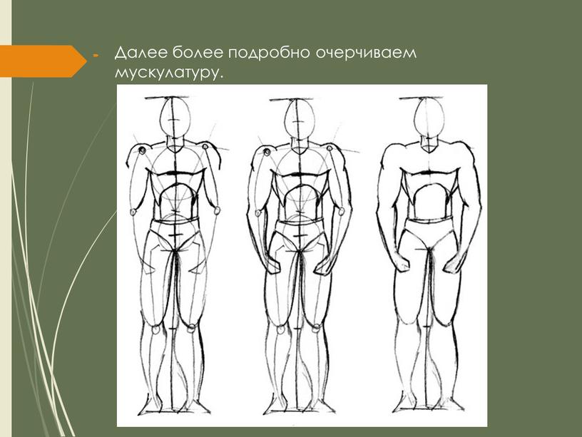 Далее более подробно очерчиваем мускулатуру