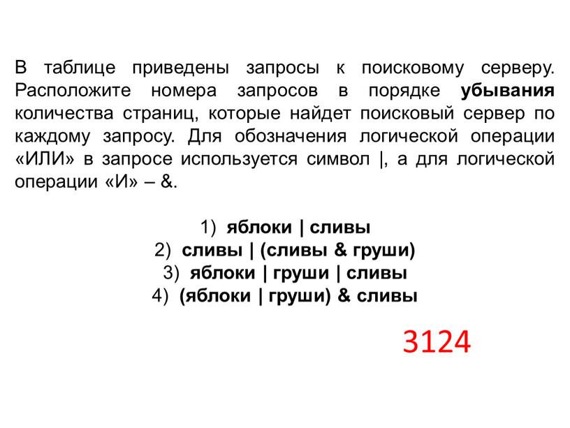 В таблице приведены запросы к поисковому серверу