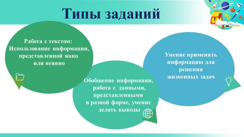 Обобщение информации, работа с данными, представленными в разной форме, умение делать выводы