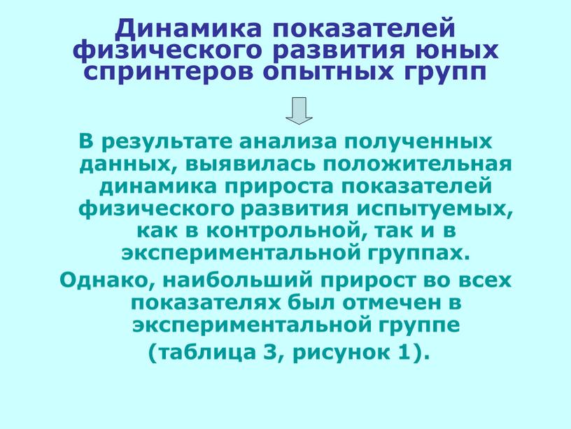 Динамика показателей физического развития юных спринтеров опытных групп