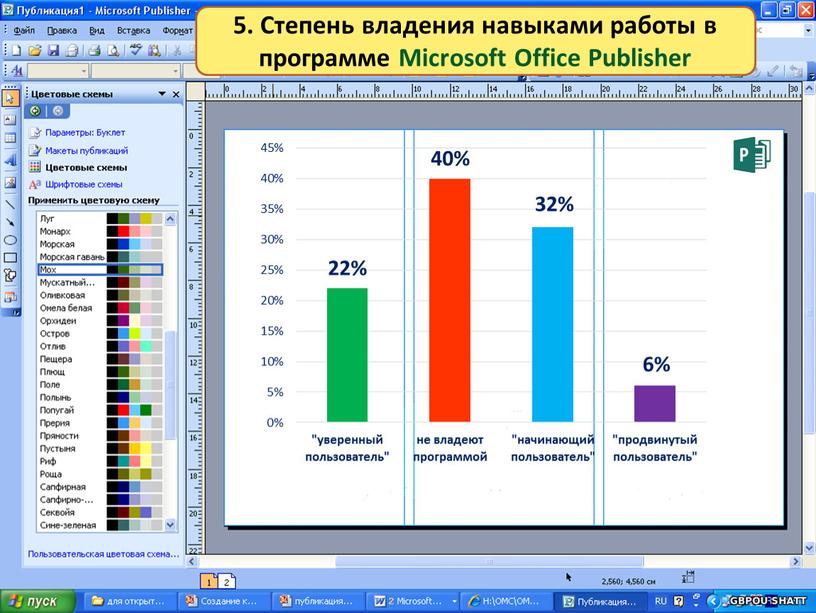 Степень владения навыками работы в программе