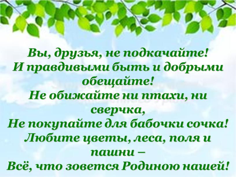 Вы, друзья, не подкачайте! И правдивыми быть и добрыми обещайте!