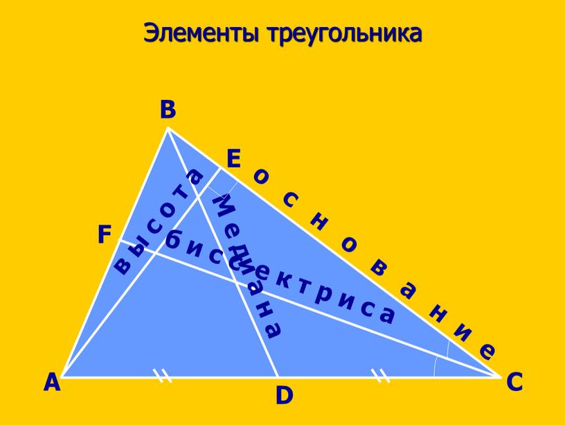Элементы треугольника D А С В E