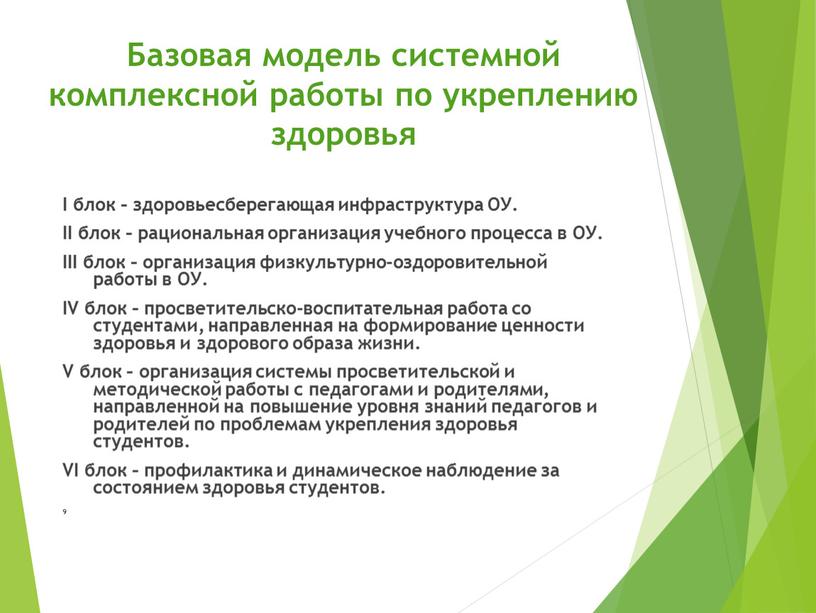 Базовая модель системной комплексной работы по укреплению здоровья