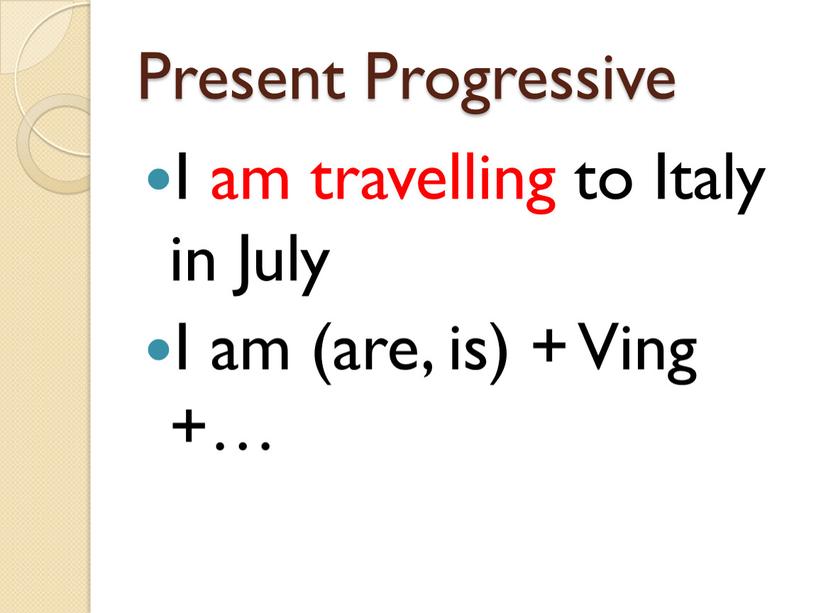 Present Progressive I am travelling to