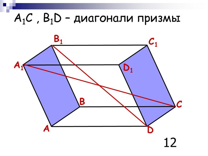 A1C , B1D – диагонали призмы 12