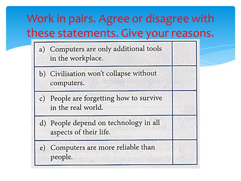Work in pairs. Agree or disagree with these statements
