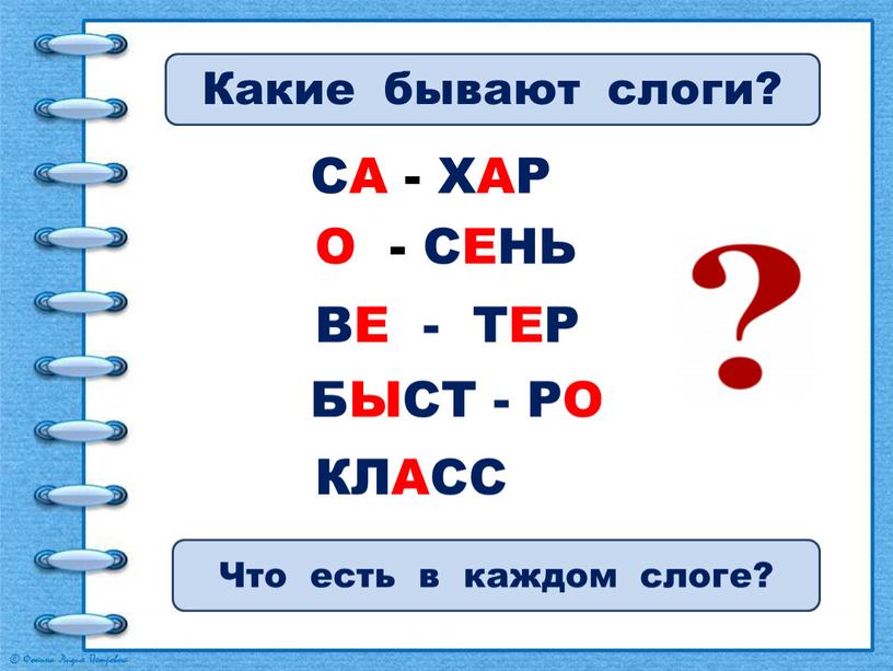 Какие бывают слоги? СА - ХАР