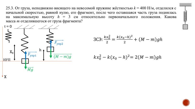 От груза, неподвижно висящего на невесомой пружине жёсткостью k = 400