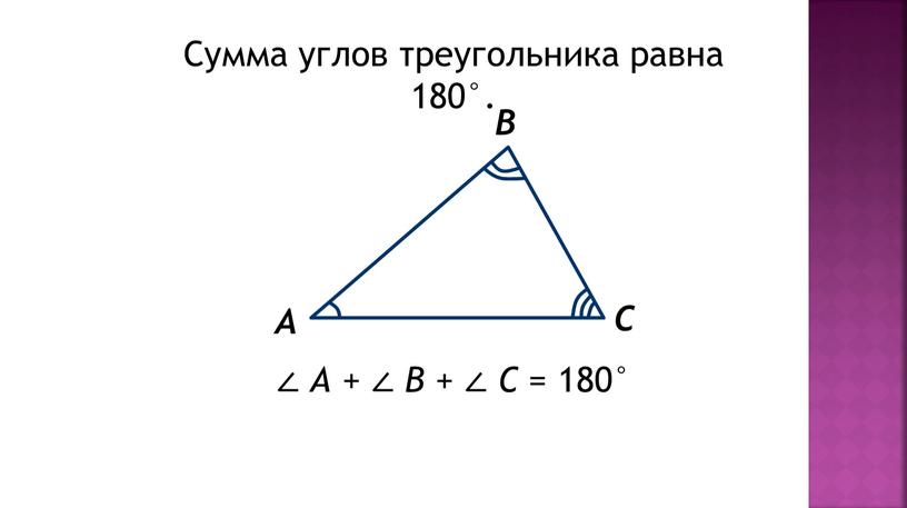 Сумма углов треугольника равна 180°