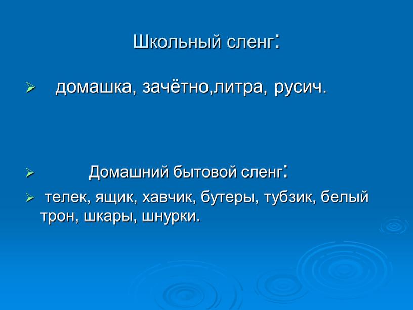 Школьный сленг: домашка, зачётно,литра, русич