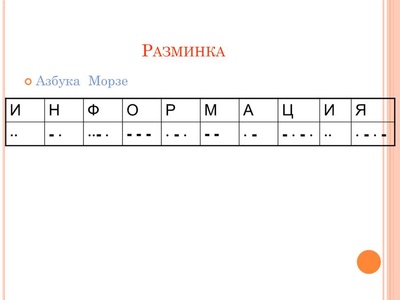 Разминка Азбука Морзе И Н Ф О