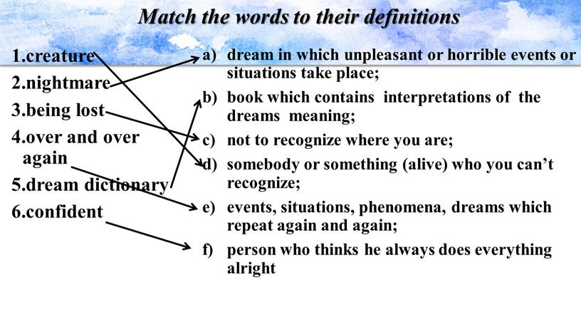 Match the words to their definitions