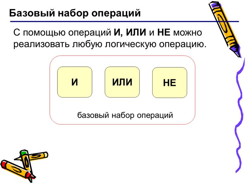 Базовый набор операций С помощью операций