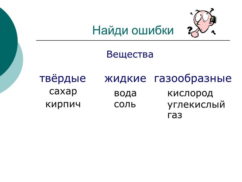 Найди ошибки твёрдые жидкие газообразные