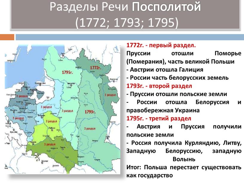 Разделы Речи Посполитой (1772; 1793; 1795) 1772г