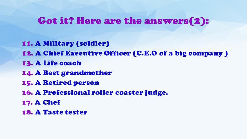 Got it? Here are the answers(2): 11